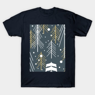 Winter night forest with trees and snowing T-Shirt